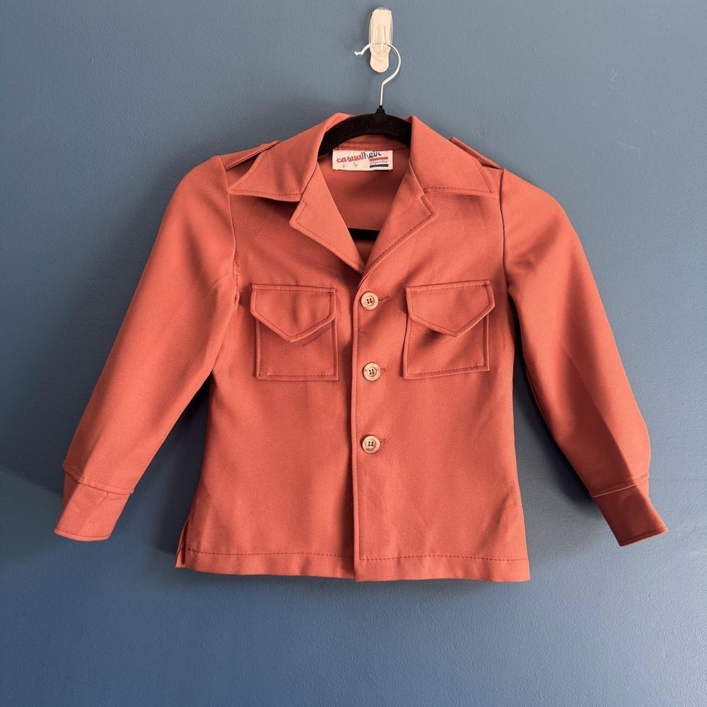 Vintage Boys Jacket Casual Heir 1970s Orange Classic Preppy Military Kids Cute